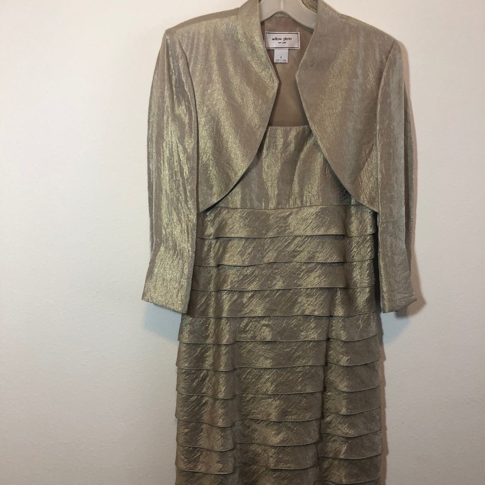 Willow Glen Golden Taupe Dress w/Bolero Jacket 8